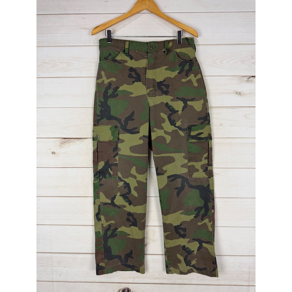 Vintage Woodland Pants Mens 31x28 Camo Cargo Adjustable Waist Utility